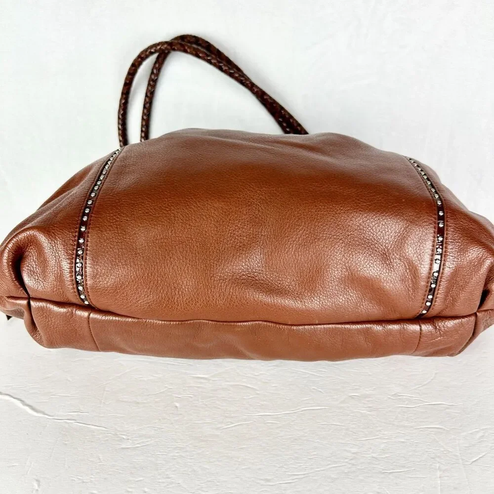 Brighton Femme Fatal Gretta Garbo Studded Shoulder Bag Hobo Brown Tassel Leather